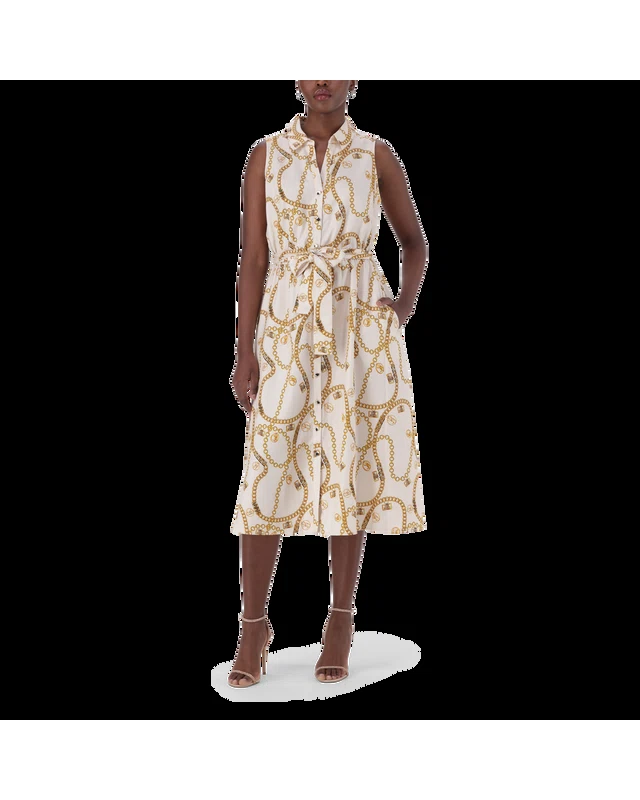 SOLANGE CREAM FIT & FLARE SHIRT DRESS