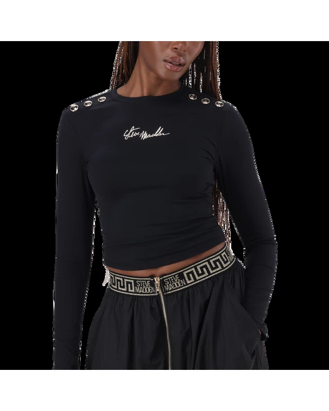 RILEY BLACK LONG SLEEVE TOP WITH POPPERS