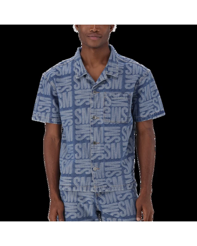 JUSTIN MID BLUE JACQUARD DENIM SHIRT