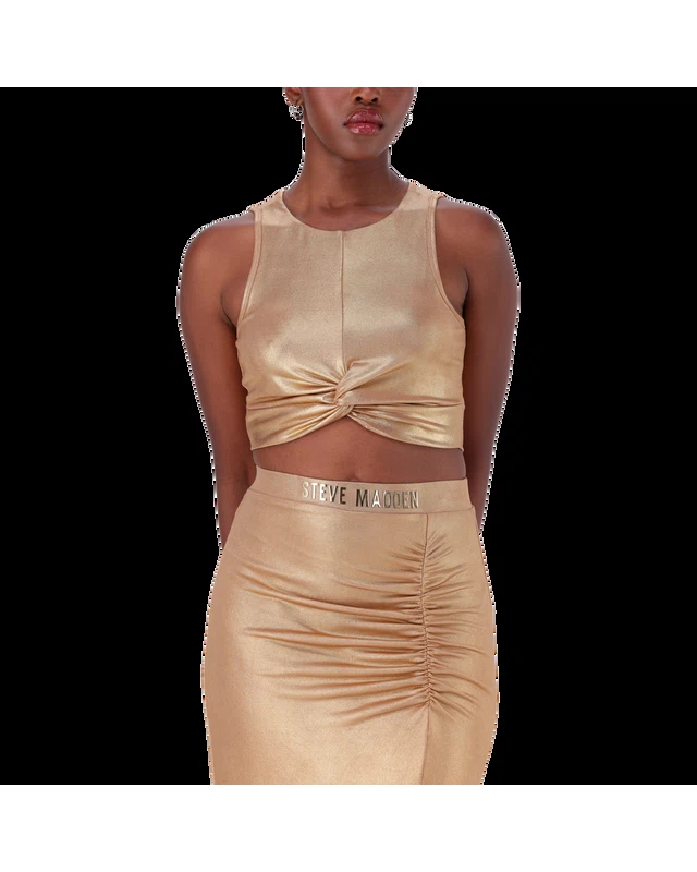 PARIS GOLD METALLIC CROSS OVER CROPPED TOP
