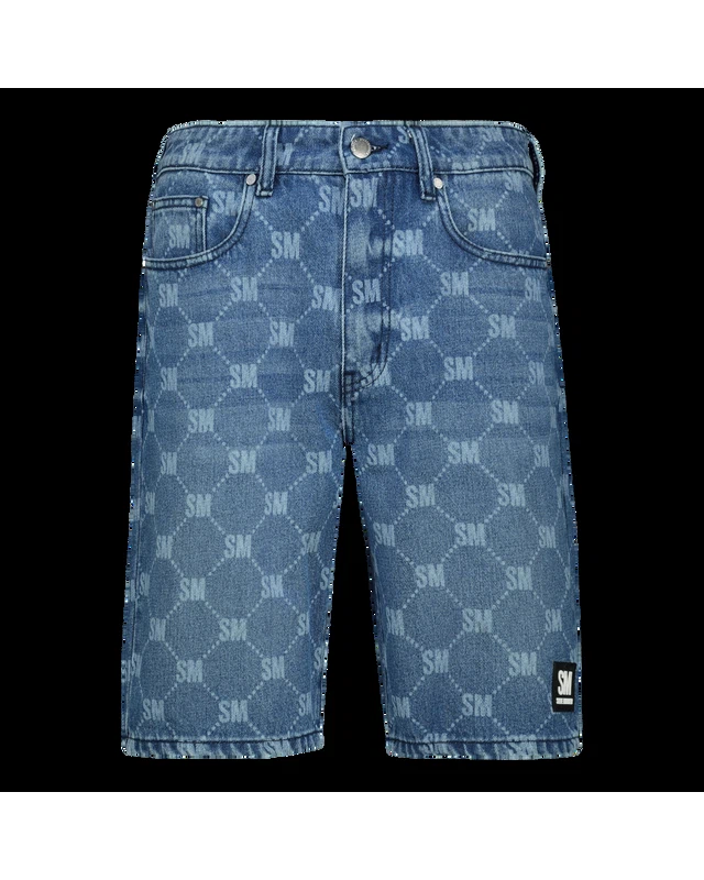 ALEX MID BLUE PRINTED DENIM SHORTS