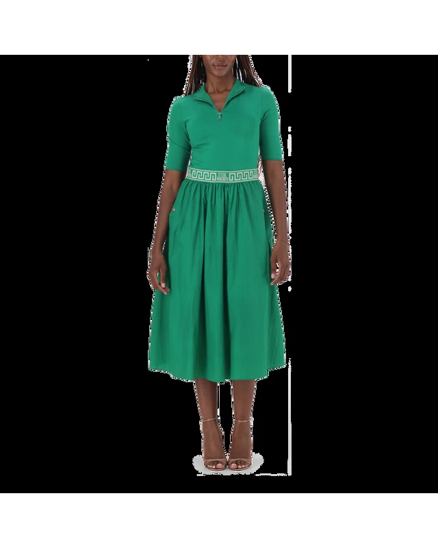 INDIA EMERALD FIT & FLARE 1/4 ZIP MIDI DRESS