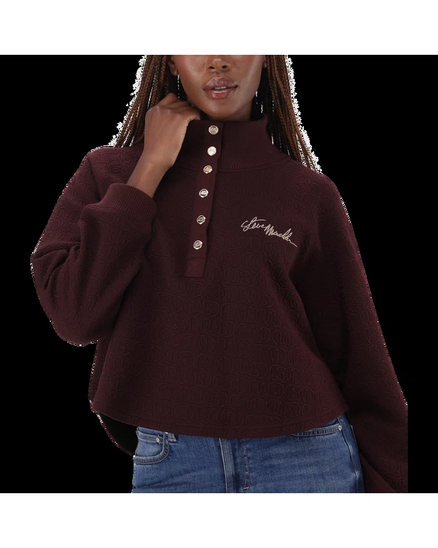 JANET BURGUNDY JACQUARD HENLEY TOP