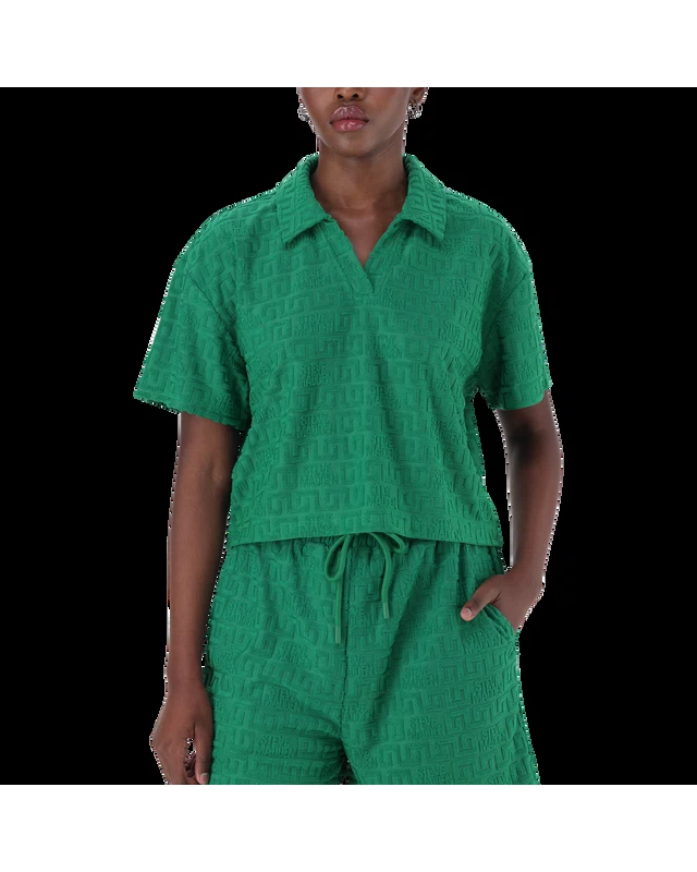 TESSA EMERALD EMBOSSED LOGO TOP WITH COLLAR
