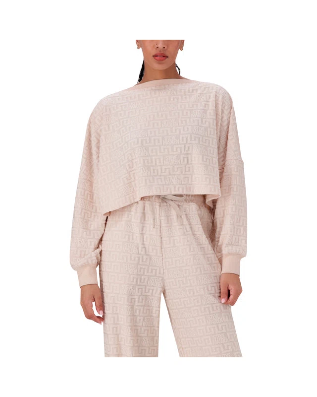 KENZIE STONE BOXY CROP TOP WITH EMBOSSED LOGO