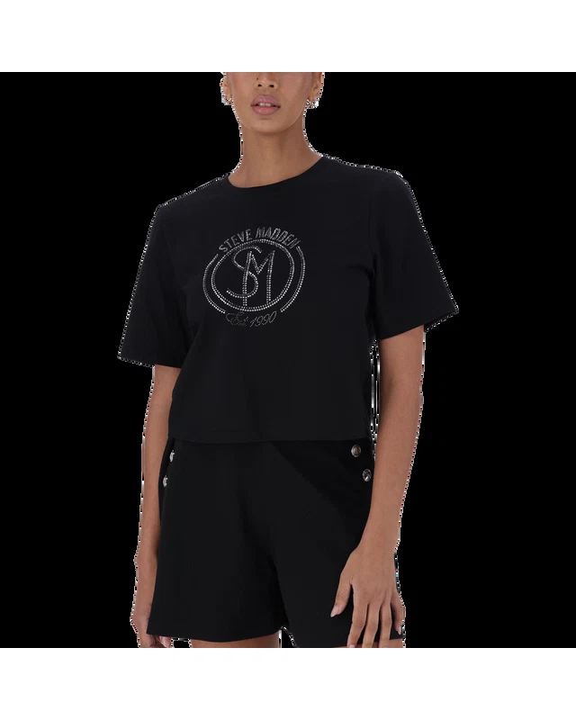 BRIANNA BLACK BOXY SPARKLE LOGO T-SHIRT