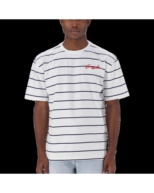 ZEE WHITE NAVY STRIPE CREW NECK T-SHIRT