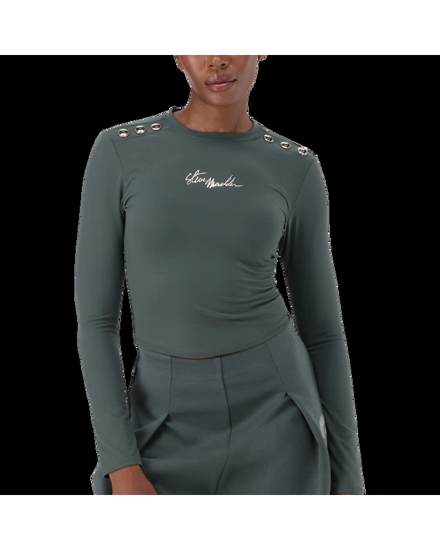 RILEY DARK SAGE LONG SLEEVE TOP WITH POPPERS