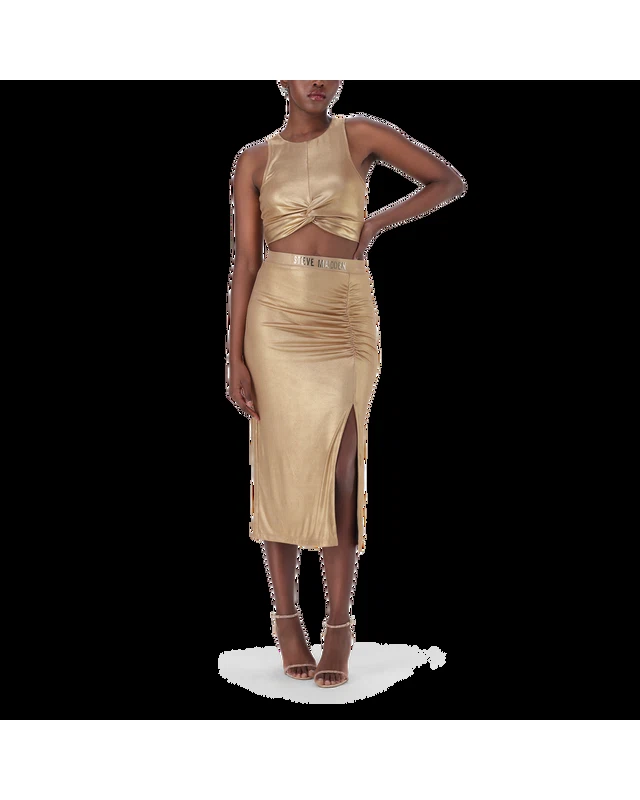 OPAL GOLD METALLIC BODYCON MIDI SKIRT