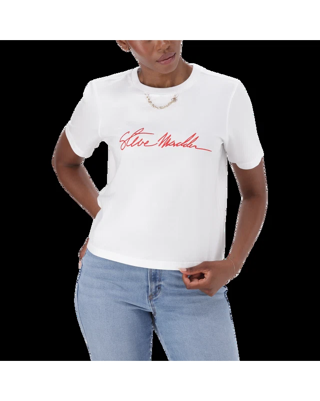 THERESA WHITE REGULAR T-SHIRT WITH CHAIN CHARM