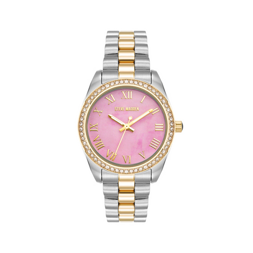 RHINESTONE-ACCENTED WATCH SILVER GOLD ROSE